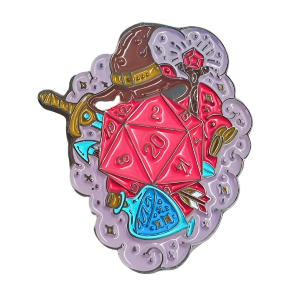 Pink 20-sided Die Theme Magician Creative Badge Butterfly Buckle Medal Decoration Craft Gift for Men and Women