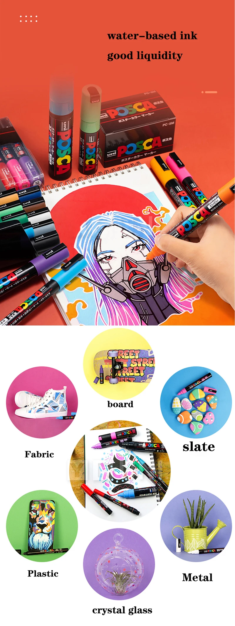 1 UNI POSCA PC-1M Marker Art Supplies for Artist POP Poster Pen Graffiti Advertising 0.7mm Art Stationery Multi-color Optional