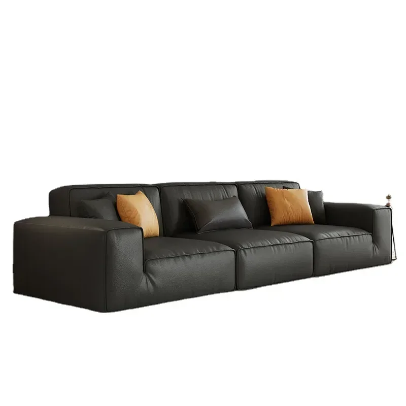 

The first layer of cowhide Italian sofa, living room small apartment tofu block Xia Tu sofa, genuine leather big black cow sofa