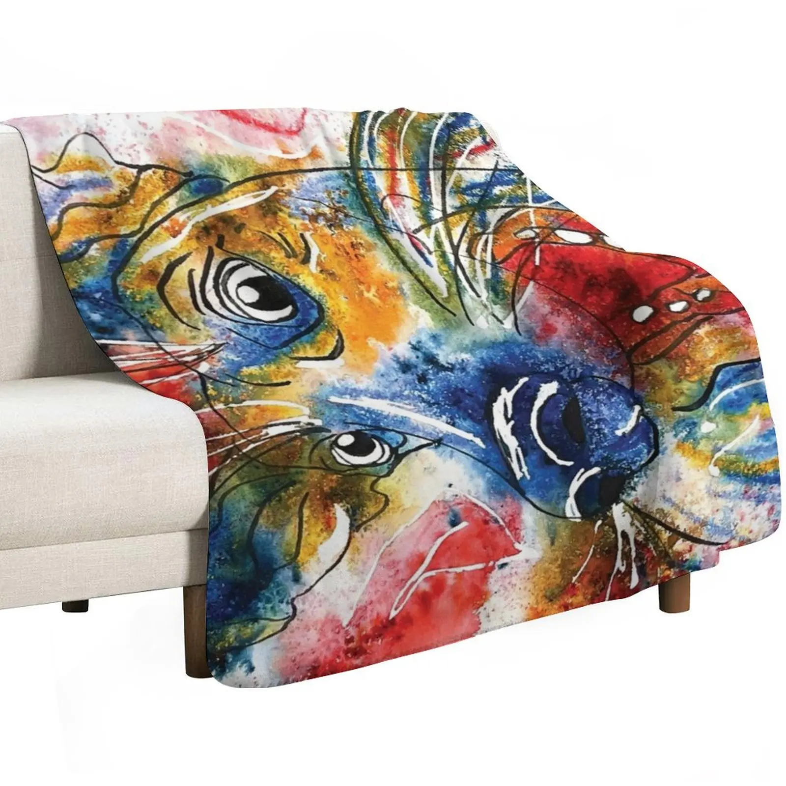 Kooky Kreatures 'Dax: The Blue Dog' Caricature Print — Art by Paquita Throw Blanket Cute Plaid Weighted Blankets 2