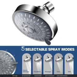 5 Modes High Pressure Shower Head 4 Inch High Flow Fixed Showerheads Sprayer Bathroom Rain Showerhead Faucet Replacement Part