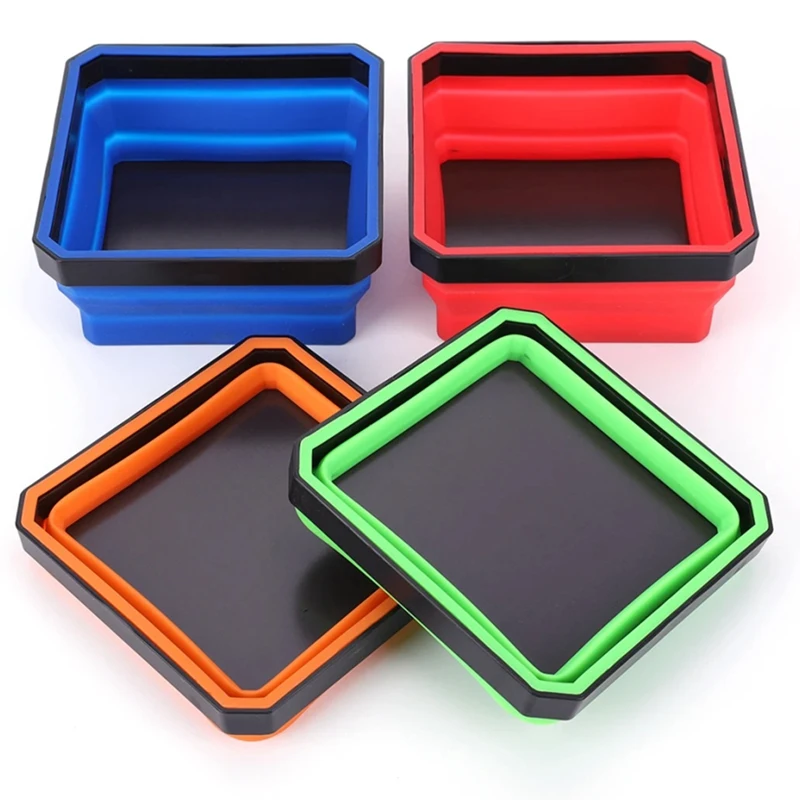 

4 Pack Collapsible-Magnetic Screw Tray Silicone Screw Bowl Tool Part Storage Box Plumber Carpenter Tool Organizer