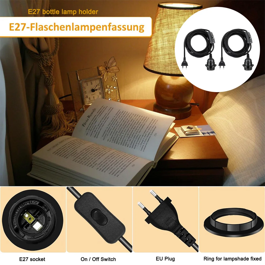 2PCS E27 Bakelite Lamp Holder With Switch And 3.5M Cord Black Light Socket Base For DIY Pendant Floor Bedside For Lighting Fixtu