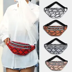 Outdoor Waist Bag Waterproof Snakeskin Waist Bum Bag Running Jogging Belt Pouch Zip Fanny Pack Mobile Phone Bag PU Chest Bag