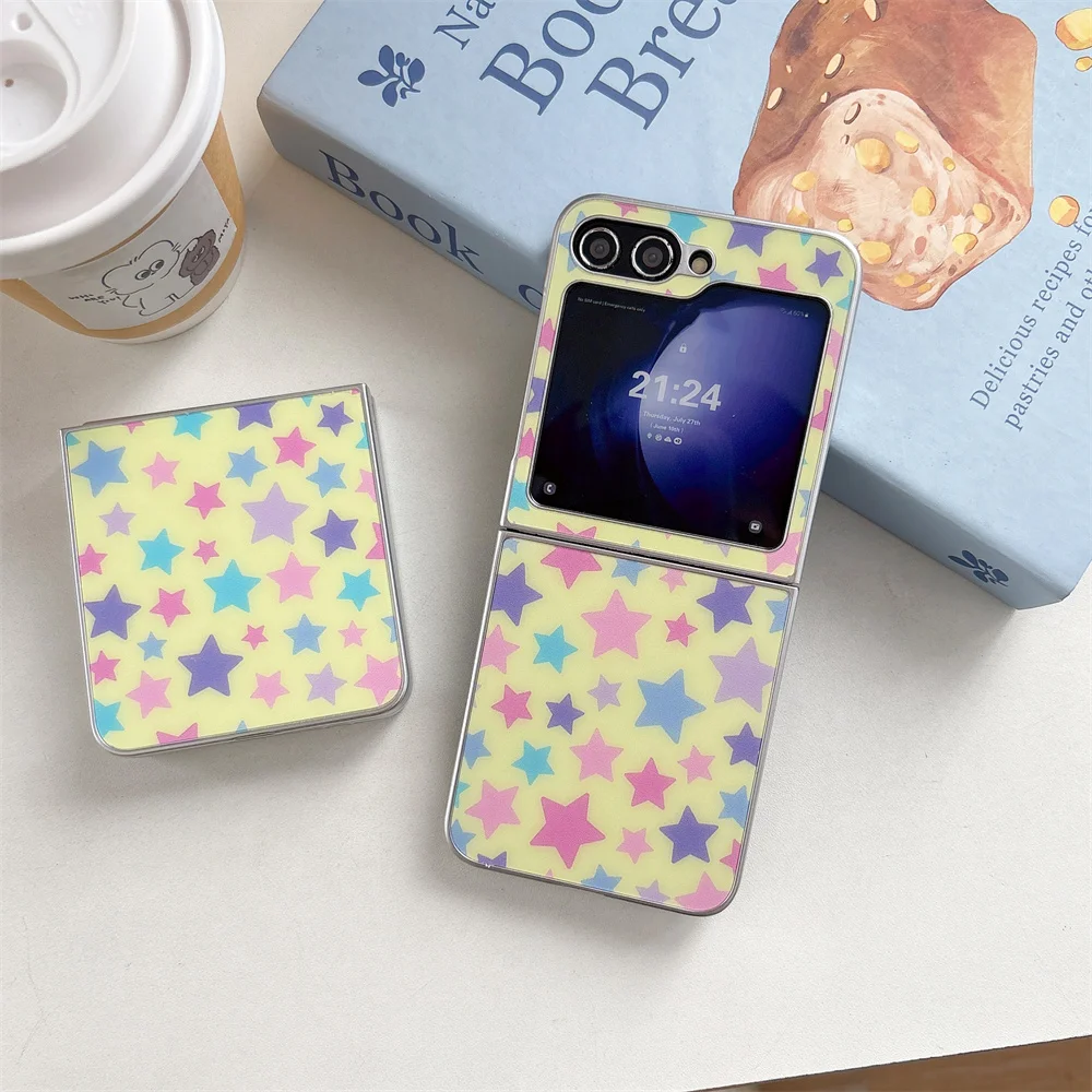 Cute Colorful Star Pattern Phone Case For Samsung Galaxy Z Flip8 Flip7 Flip6 Flip5 Flip4 Flip3 Foldable Shockproof Cover