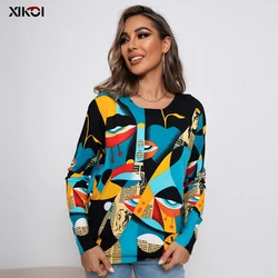 XIKOI-suéter de punto suelto para mujer, jersey de alta calidad con estampado, Tops informales, otoño e invierno, novedad