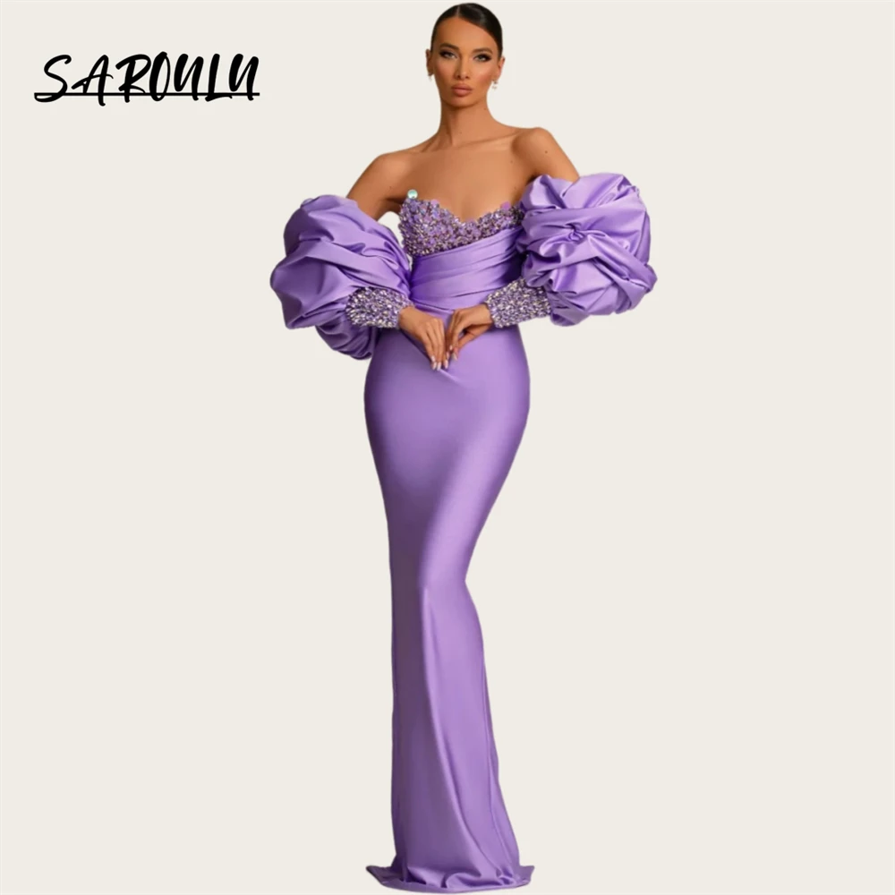 Exquisite Beaded Satin Prom Dress Off Shoulder Long Sheath Formal Dress For Women Custom Made Party Gown Costume Outfit