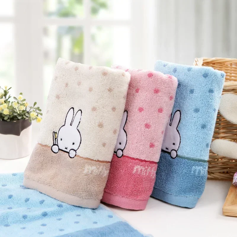 Miffys Kawaii Cotton Towel Cute Cartoon Thickened Face Fashionable New Style Kawaii Towel Satin Embroidered Pattern Washcloth