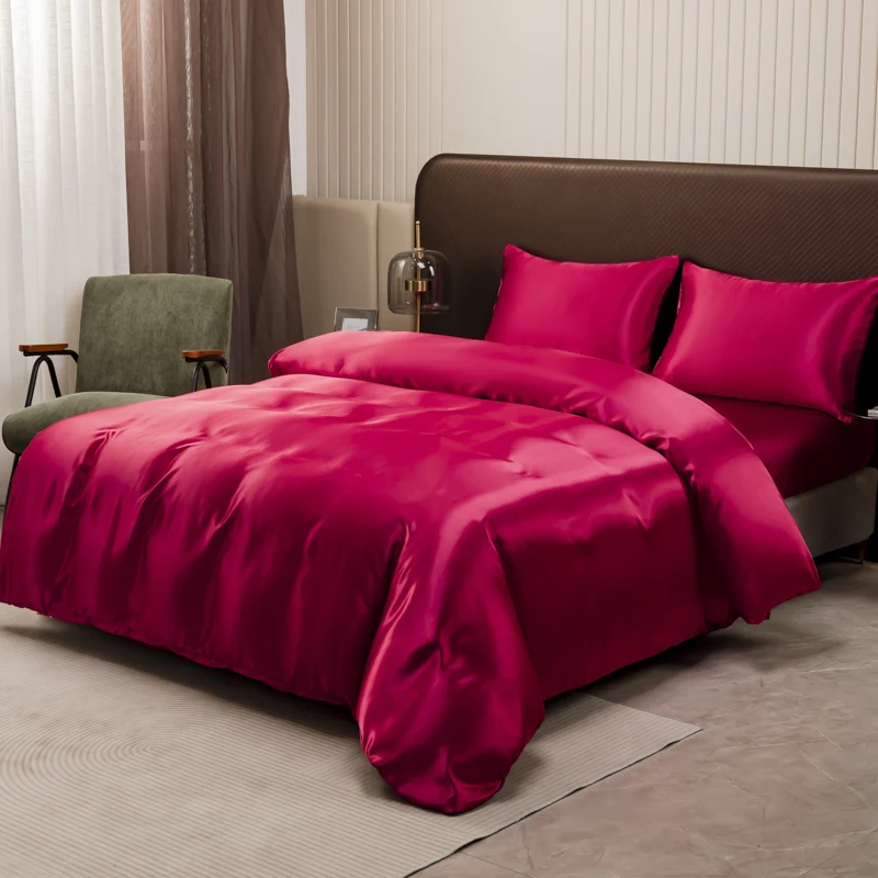 Solid Satin Bedding Set Including Duvet Covers, Bed Sheets, Pillowcases 220x240cm, Free Shipping