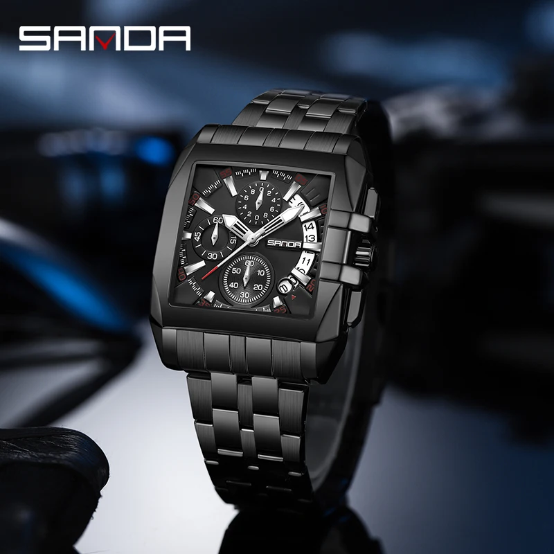 SANDA Fashion Men Stainless Steel Watch Luxury Quartz Watch Calendar Luminous Clock Multifunction Mens Business Watches 5302