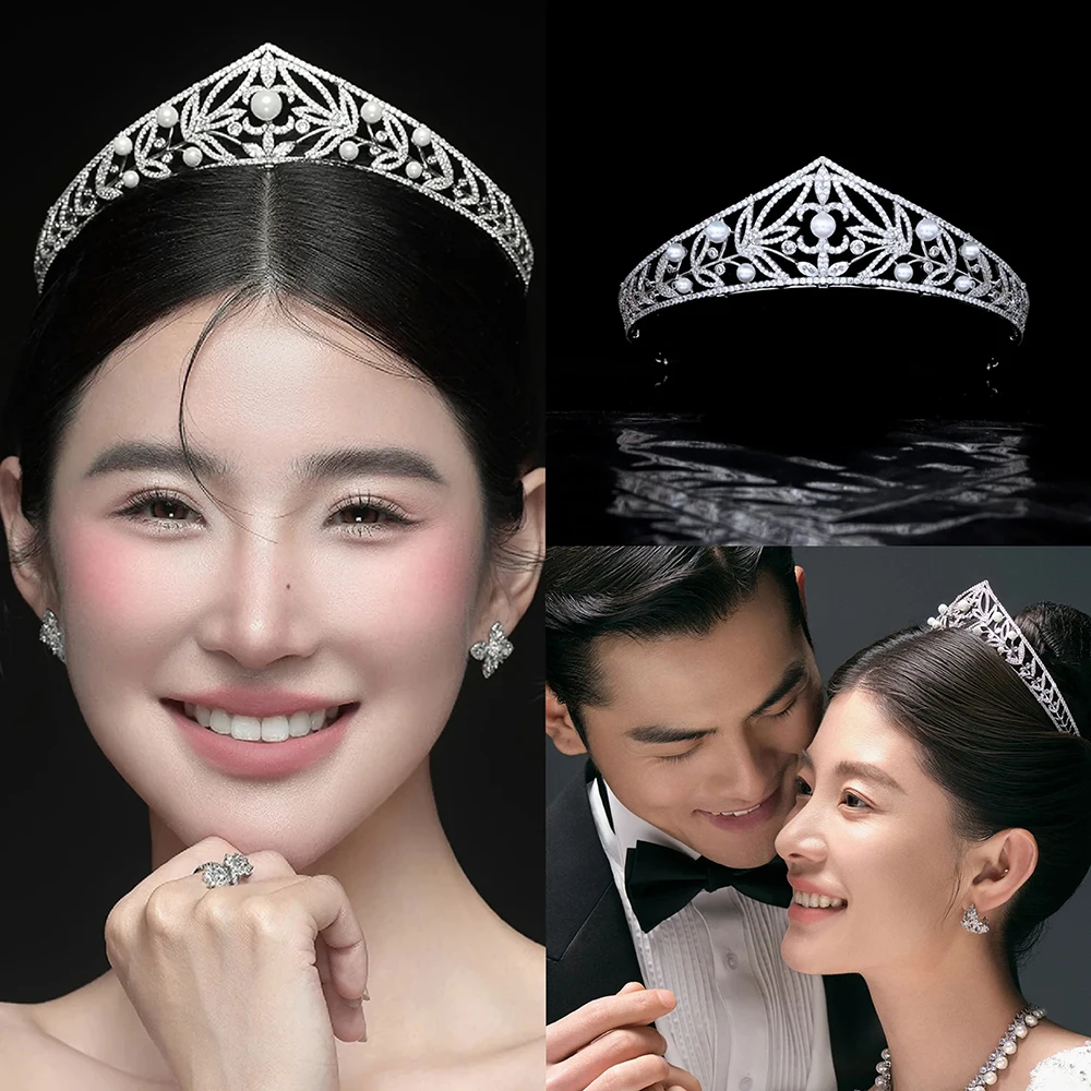 

Himstory новая треугольная тиара для волос и корона для женщин, свадебные аксессуары, свадебные короны, конкурс принцессы, вечерние головные уборы, подарок