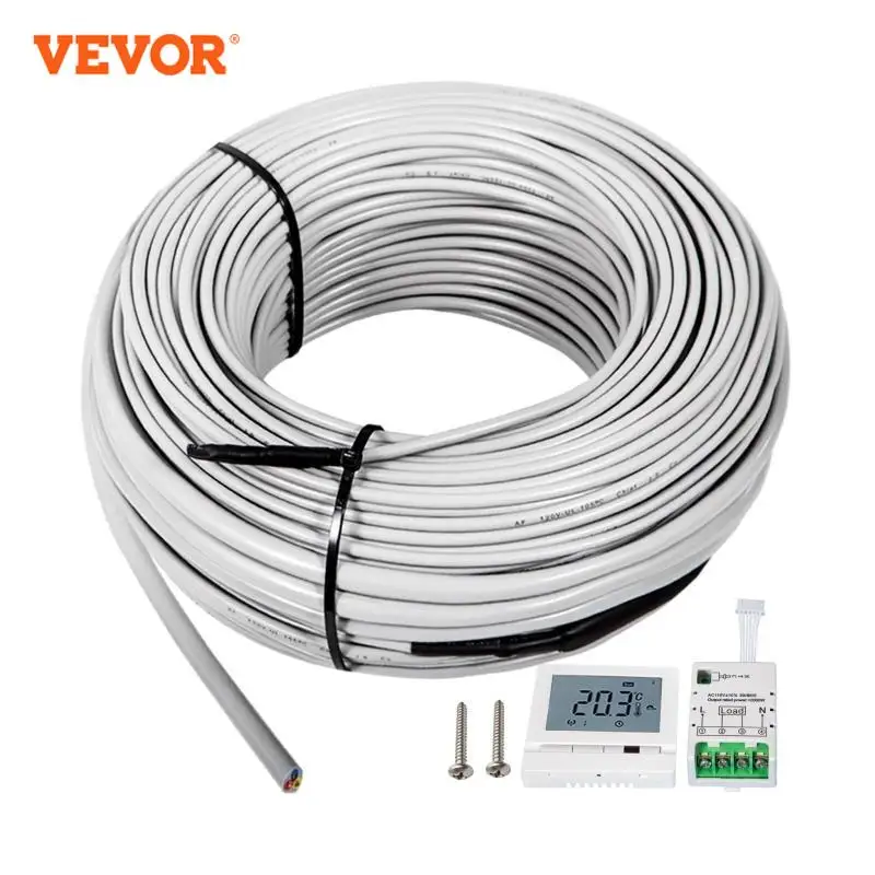 VEVOR Cable de calefacción de suelo 10,7 - 166,7 pies cuadrados Cable de calor aislado impermeable con panel de control de temperatura Cables de calentamiento rápido