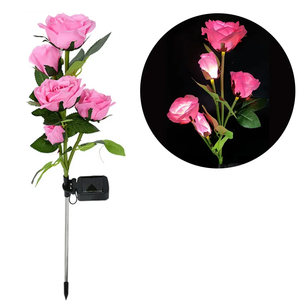 DBF 5-köpfige LED-Solarsimulation Rose Flower Solar-LED-Licht Garten Hof Rasen Nachtlampe Landschaft Garten Heimdekoration Blumen 3