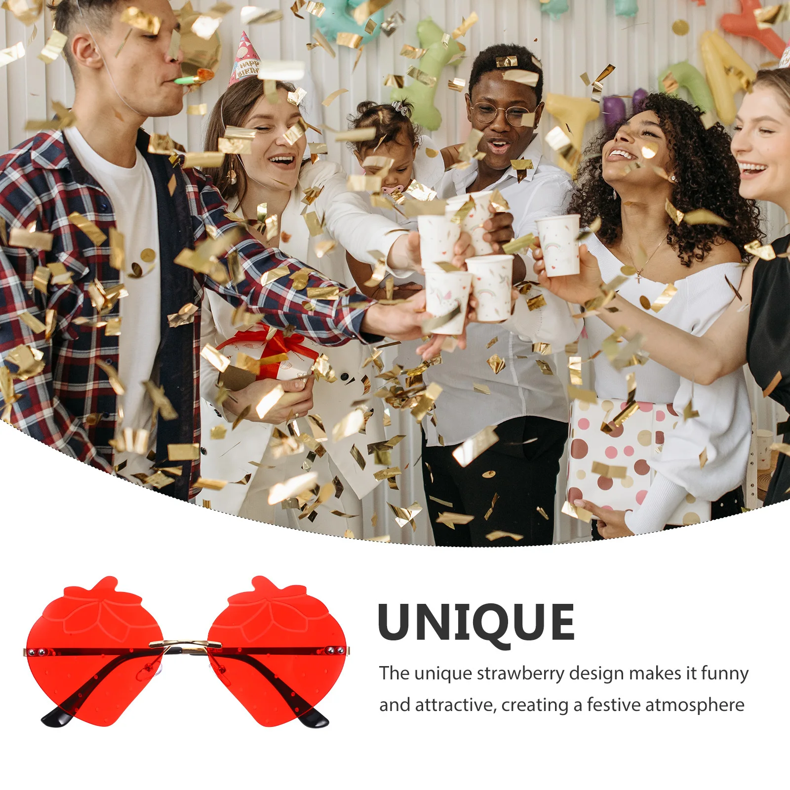 

1Pair Fun Strawberry Party Glasses Design Ideal for Christmas New Year Beach Photos Costume Events Unisex