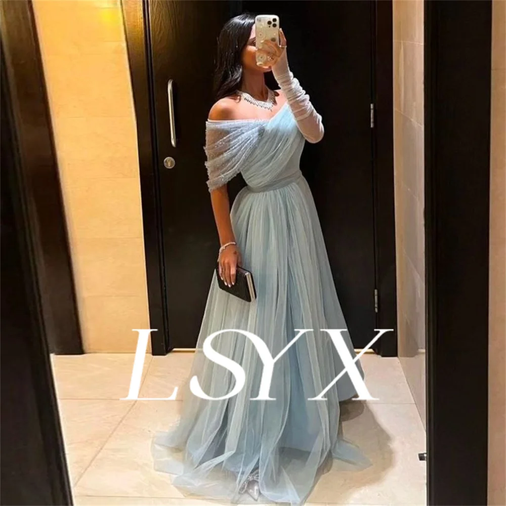 LSYX-vestidos de noche de tul brillantes con hombros descubiertos, vestidos elegantes hasta el suelo para graduación, vestidos de gala para mujer hechos a medida