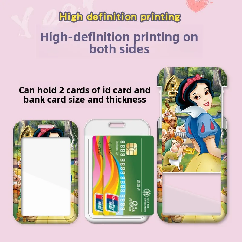 Disney princess Card Holder with Long Lanyard Cute Princess Style for Students Campus Use Bus Access Work ID Badge