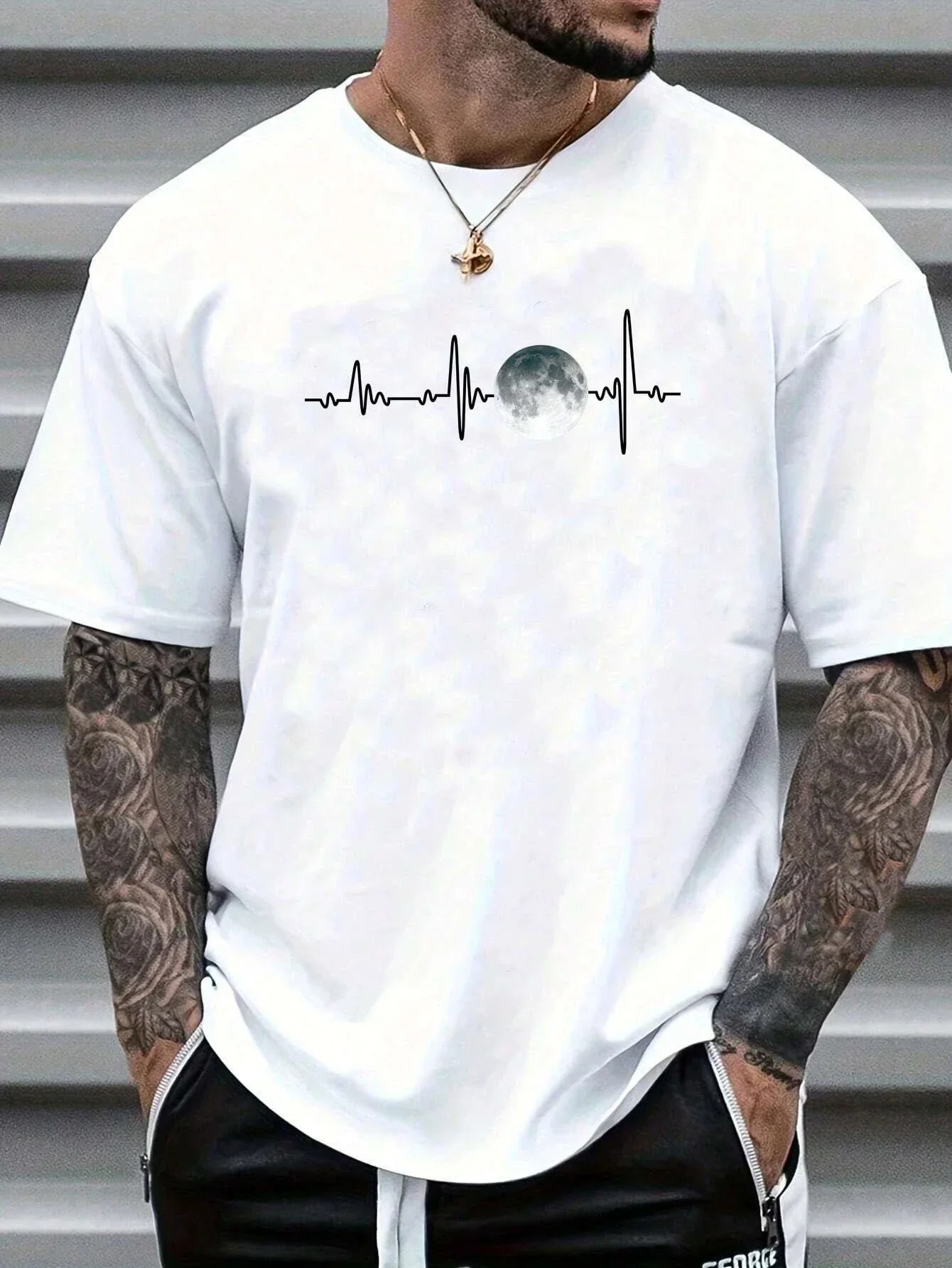 

Moon Classic Print New T-shirt Men's 100% Cotton Luxury Brand Fashion Large Size Casual Breathable Round Neck Street Wear