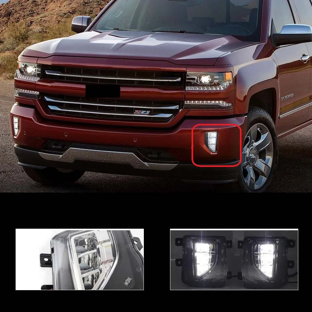 

1 комплект противотуманных фар переднего бампера, противотуманные фары дневного света для Chevrolet Silverado 2016 2017 2018