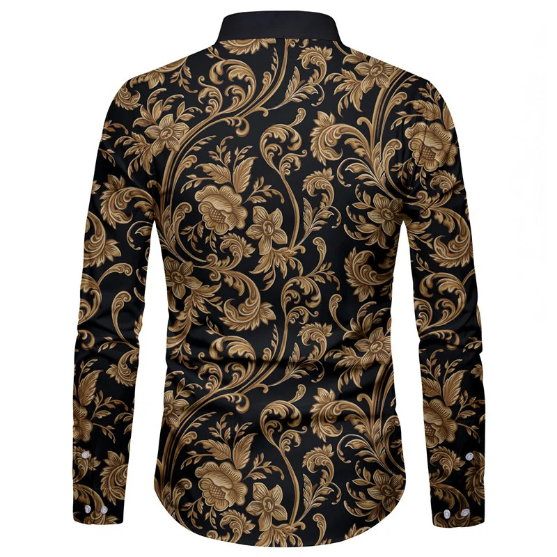 Shirt Long Sleeve T-Shirt Tops Men\'s Casual Floral Color Gold Spring Summer Soft Comfortable HD Printing 2023 New Hot Sale