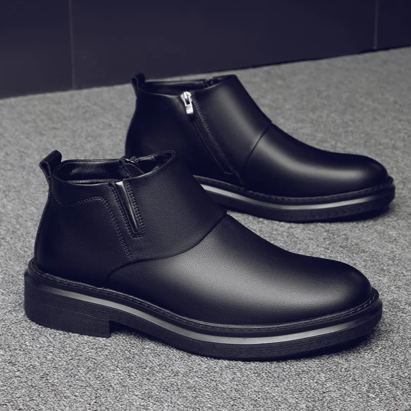 

mens casual business office chelsea boots slip-on autumn winter shoes cowboy genuine leather boot black stylish ankle botas male