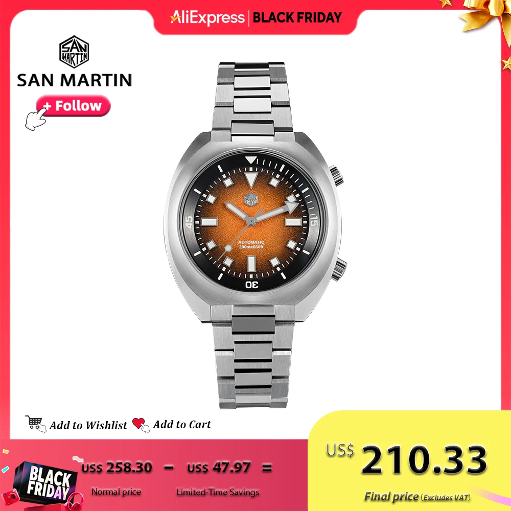 

San Martin 42mm Men Diver Watch YN55 Stainless Steel Automatic Mechanical Diving Compressor Watches Waterproof 20bar SN0066