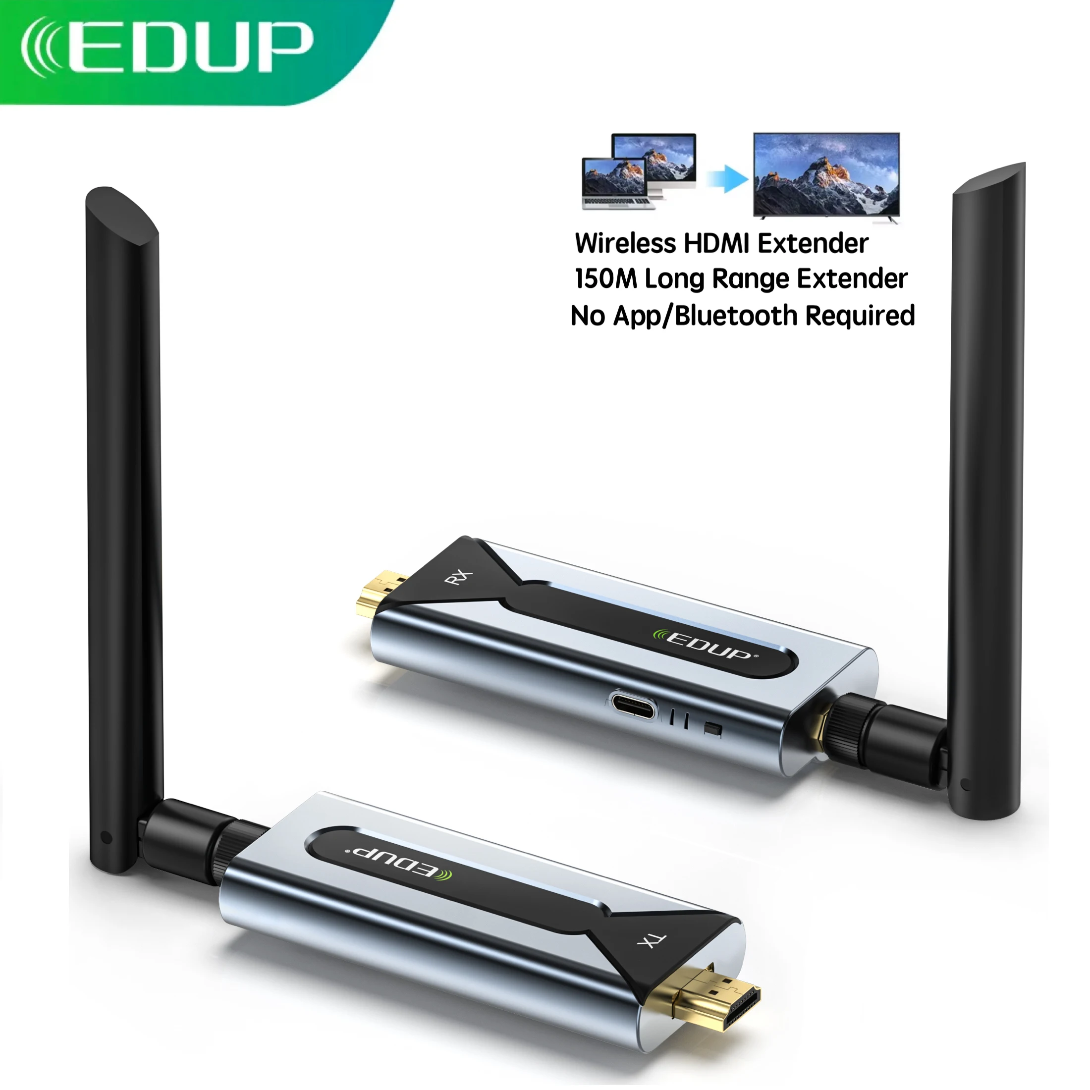 EDUP Wireless HDMI Transmitter and Receiver 150M Long Range Wireless HDMI Extender Kit Safe Plug and Play Fast Screen Sharing