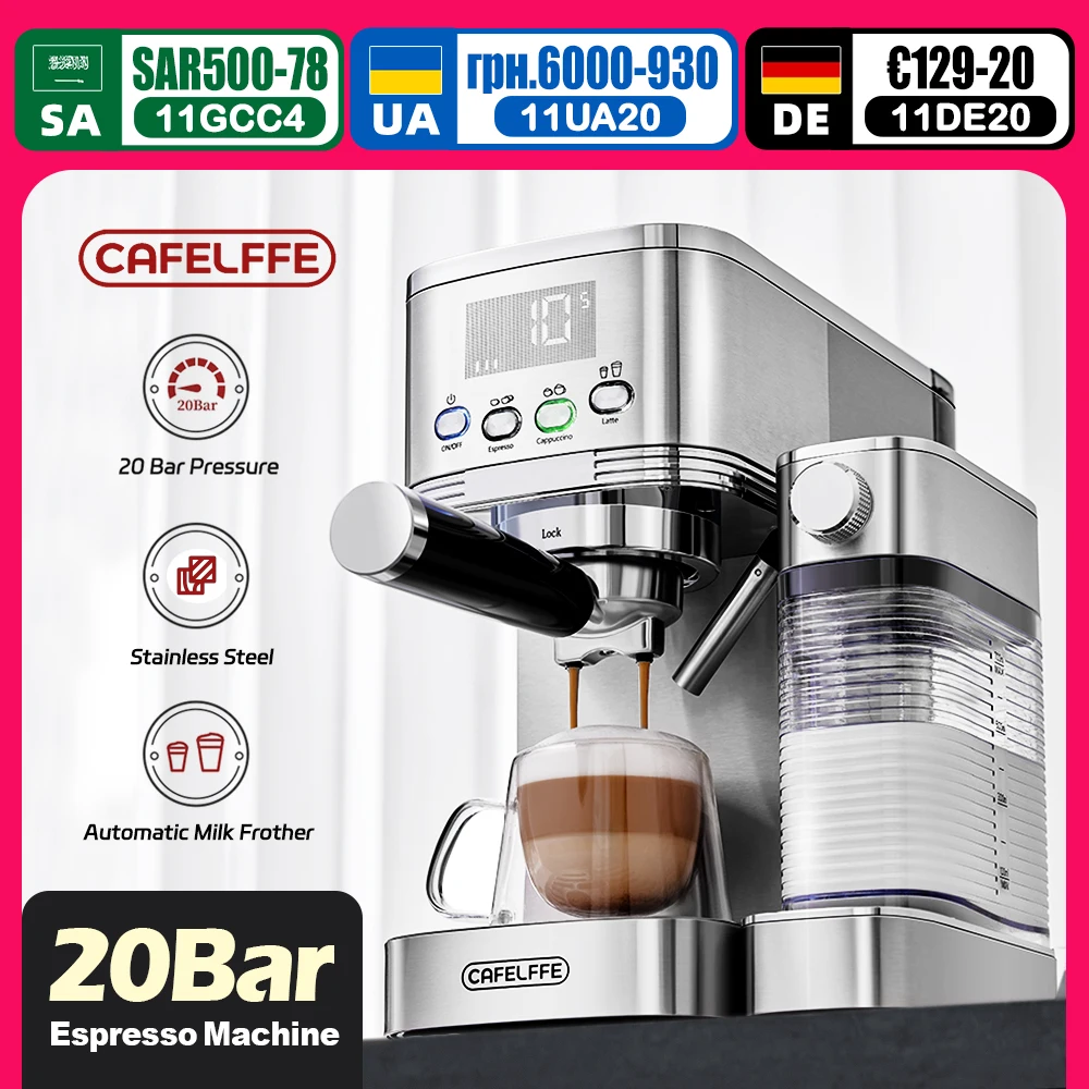 Cafelffe máquinas de café expresso totalmente automáticas, espuma de leite automática, café moído, aços inoxidáveis, cappuccino, cafeteria 20bar
