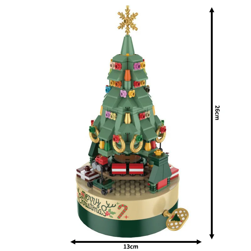Carillon girevole serie natalizia JK-1302 modello di albero di natale colorato assemblaggio di blocchi di natale per bambini