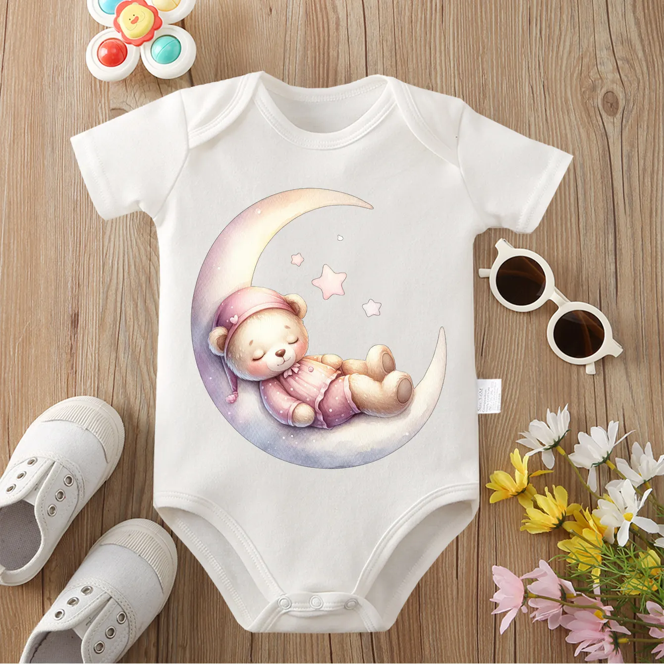 

Хлопковый комбинезон-боди с принтом «Маленький медвежонок: Сладкий сон», удобный, для новорожденных от 0 до 12 месяцев