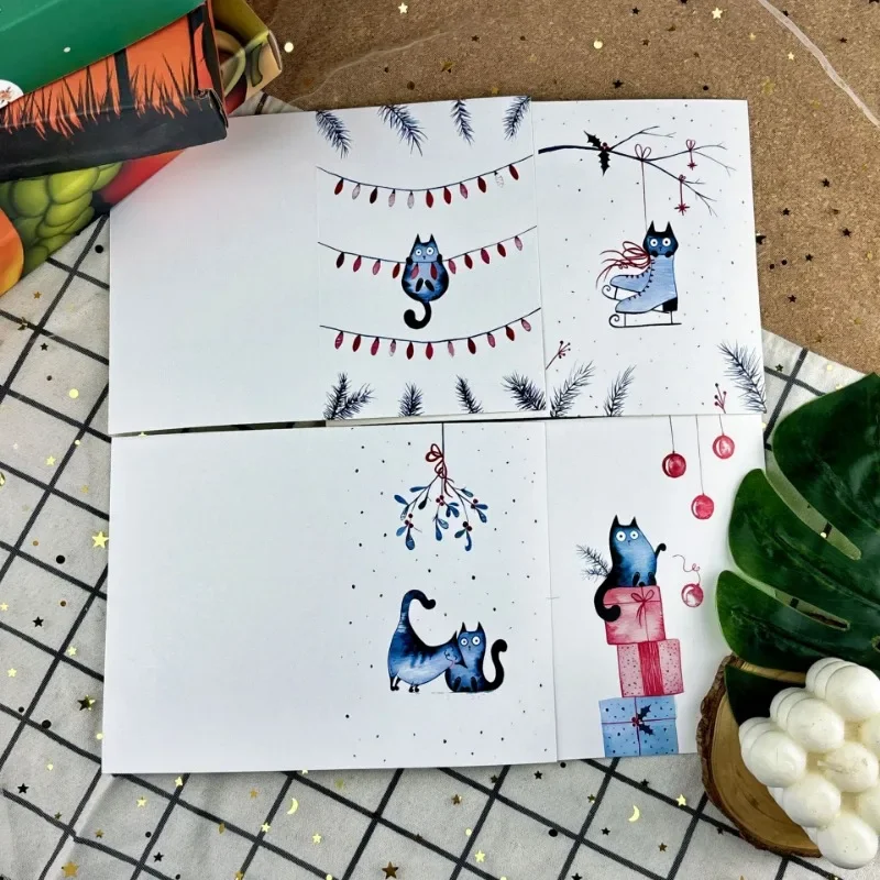 6 Sheets Per Set Wordless Creative Theme Card Set Fun Kitten Universal Folding Handwritten Blessing Greetings Card 10x15cm