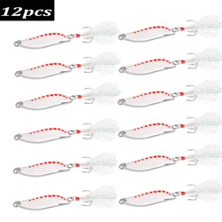 12PCS Spoon Spinner Metal Leech Fishing Lure Hard Baits Sequin Wobbler With Hook For Pike Trout Bass Catfish Fishing Tackle