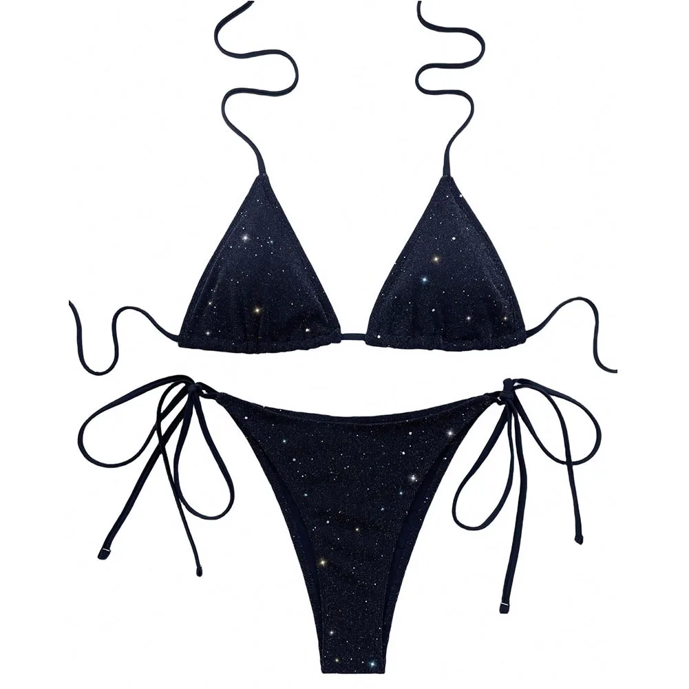 For Summer Vacation Strappy Bathing Suit Women Swimwear Hip 70-102 Cm Tie Up Two Pieces Bathing Suit Bikini Quick Drying Fabric