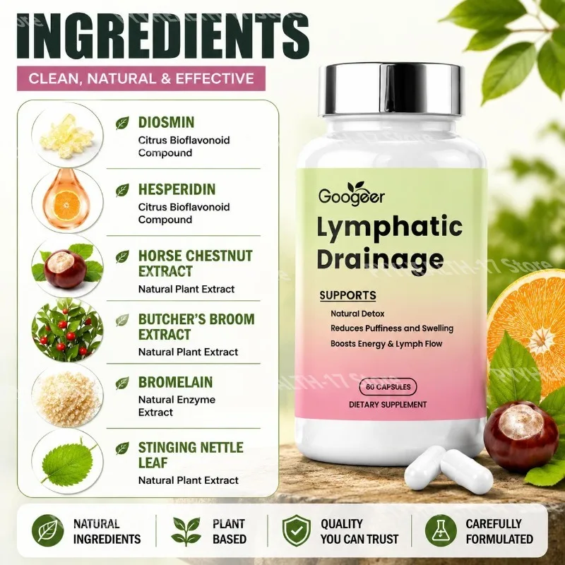 Googeer Lymphatic Drainage Capsules with Diosmin and Hesperidin Supports Puffiness Swelling Reduction and Lymph Flow 60 Capsules