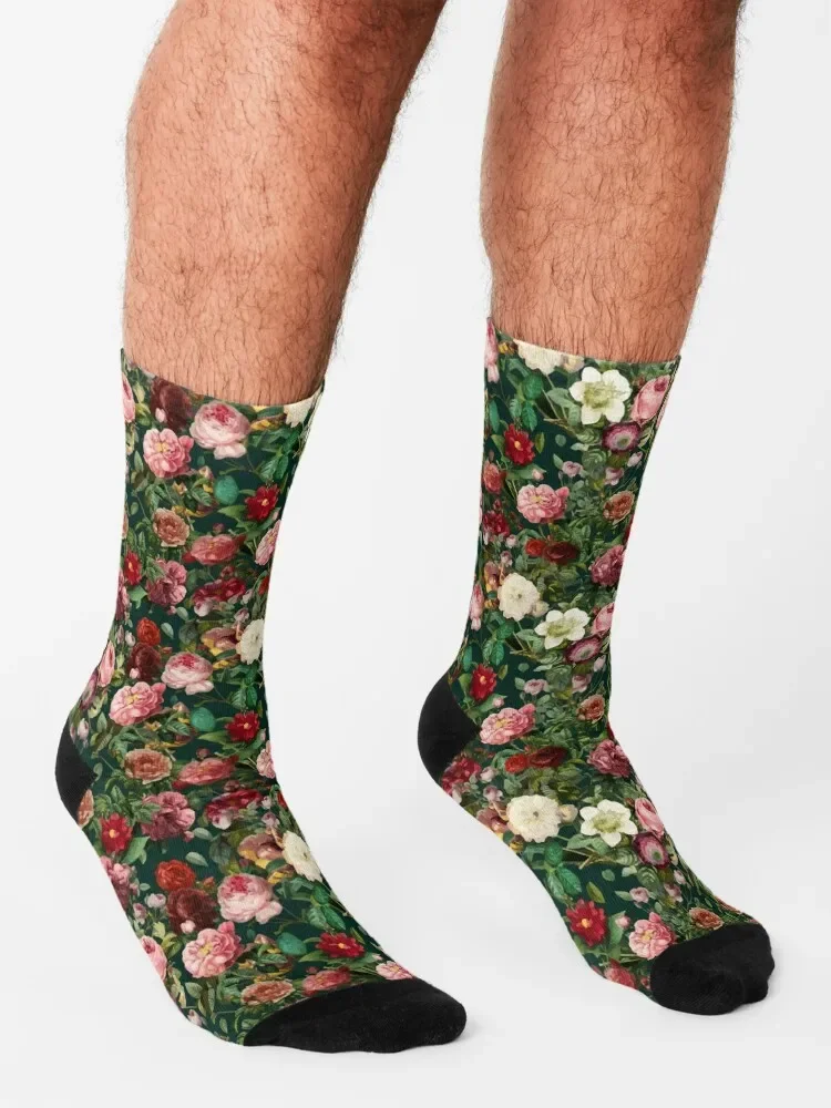 Botanical Garden on Green Socks Run compression set floor Girl'S Socks Men's