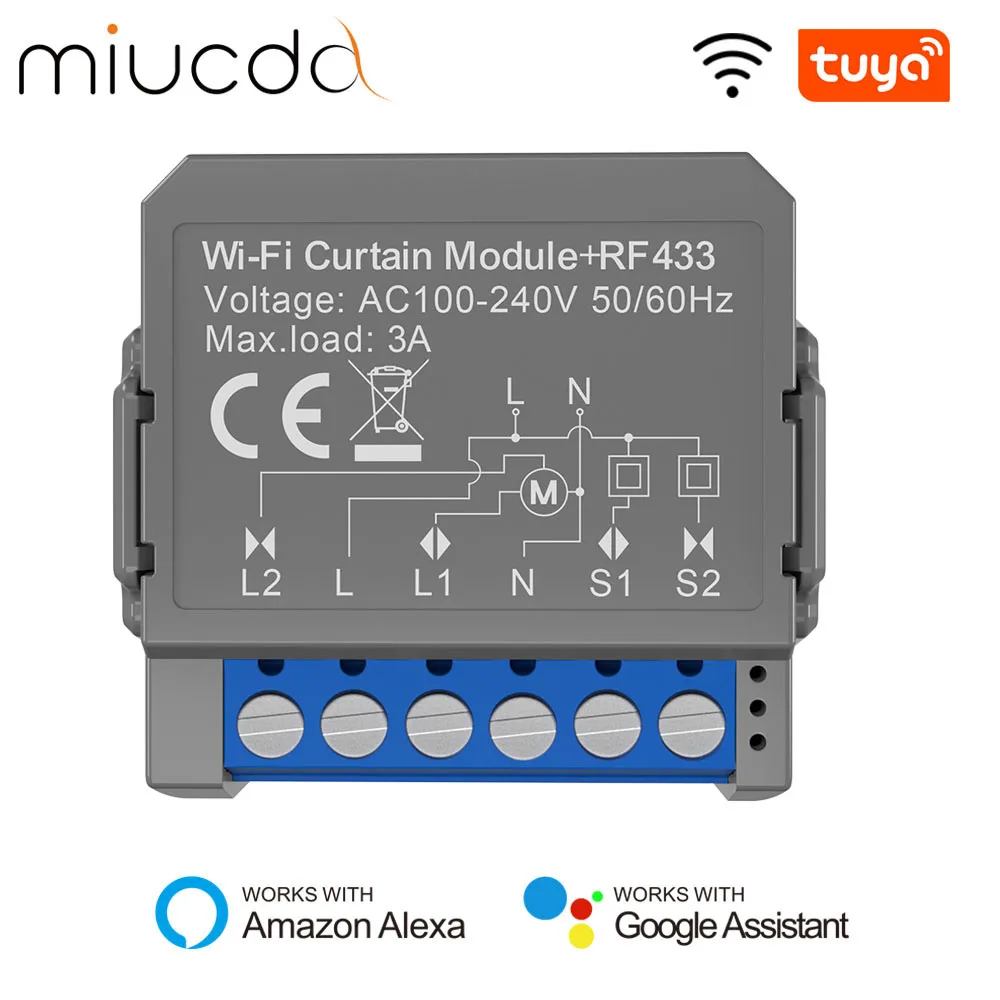 MIUCDA Tuya WiFi RF433 Smart Curtain Switch Module For Remote Control Blinds Shutter Electric Motor Works With Alexa Google Home