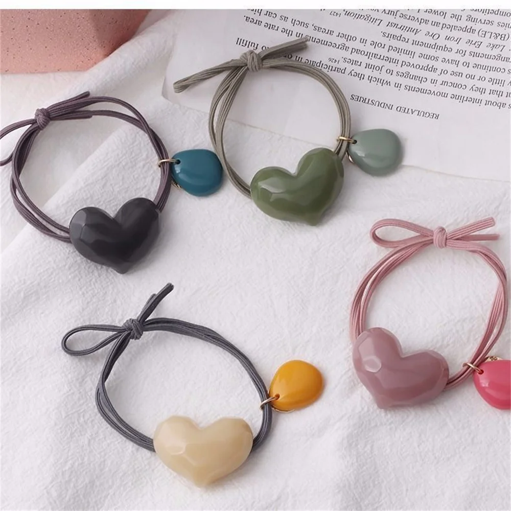 Elegant Solid Color Heart Hair Ties High Elastic Durable Ponytail Holder Hair Ropes Bands Women Girls Daily Hair Loop Headwear