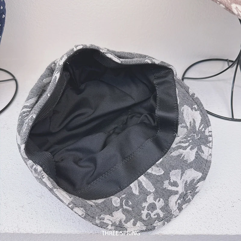 Koreanische Mode Bedruckte Weichkrempige Baskenmütze für Frühling und Herbst, Große Ausführung und Vielseitige Kurzkrempige Newsboy-Mützen für Damen – Detail 5