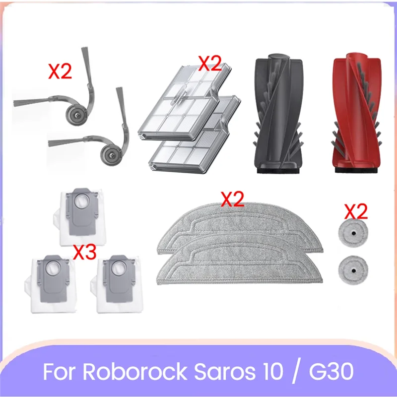 AB15-12PCS Ersatz Ersatzteil Für Roborock Saros 10 / G30 Vakuum Zubehör Wichtigsten Seite Pinsel HEPA-Filter Mopp Pad staub Tasche