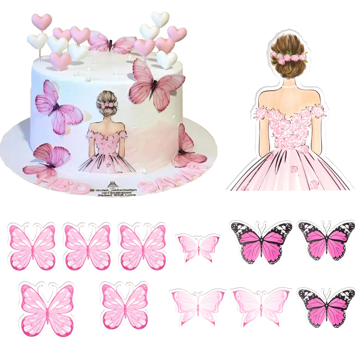 Tortendeko-Set Für Mädchen – 13 Teile, Schmetterlinge, Sonnenblumen, „Happy 5th Birthday“-Topper, 1 Geburtstagskerze, 2 Sticker, Glitzerkarton, Für Den 5. Geburtstag, Schmetterlings-Motto, Nicht Essbar