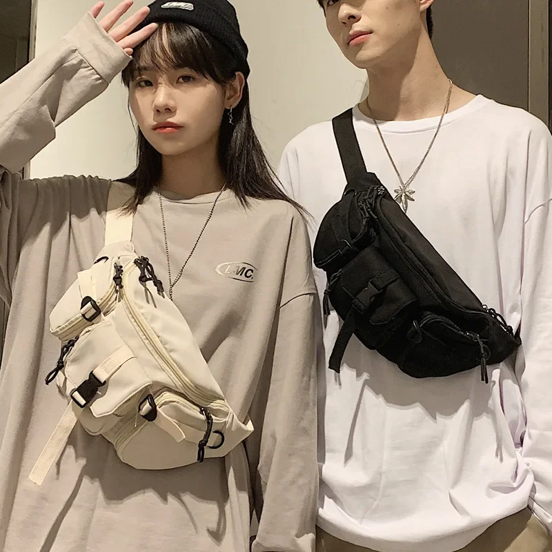 Bolso de pecho de calle japonés para hombres, bolsos de cintura deportivos, tendencia de estilo Hong Kong, bolso de pecho cruzado versátil para hombres