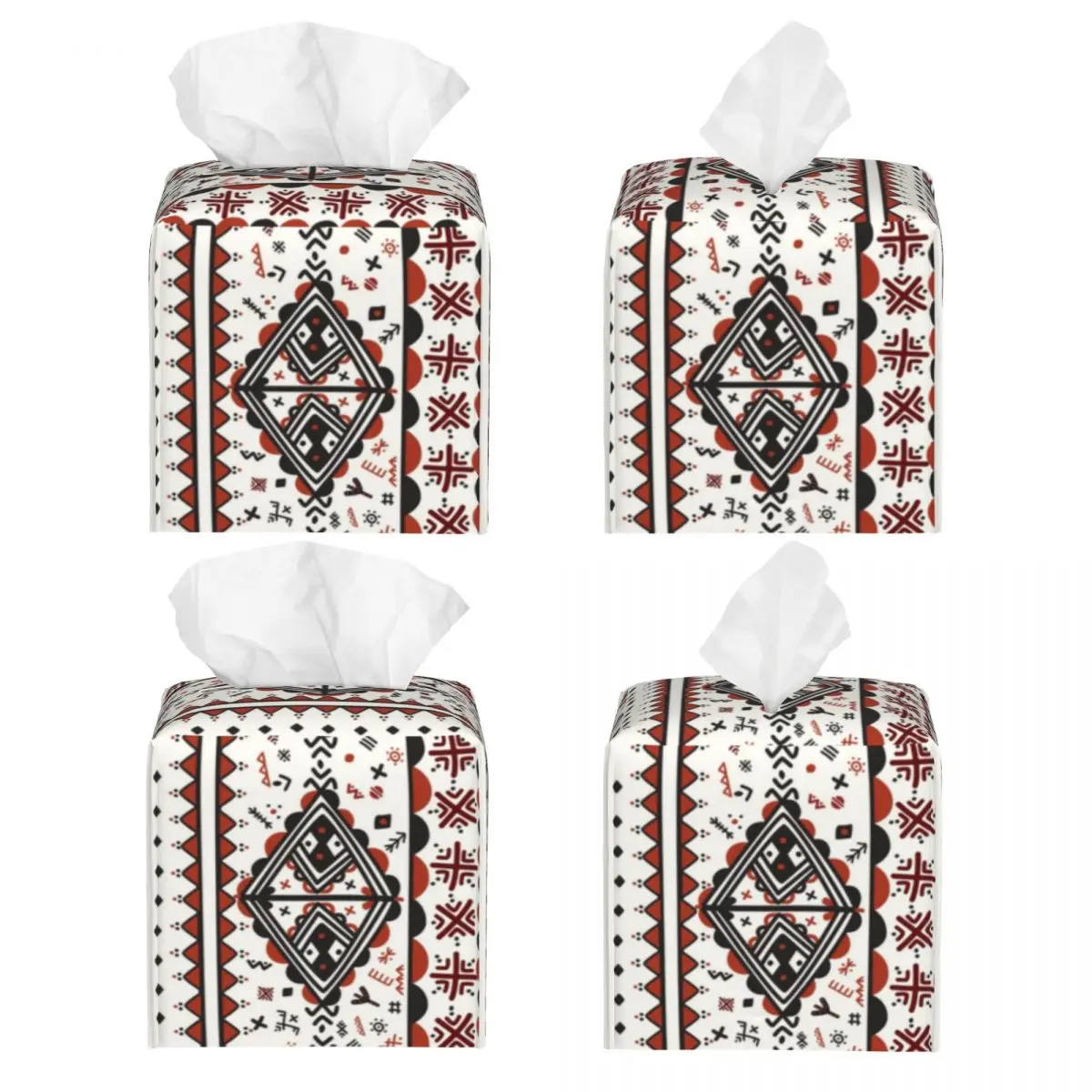 Custom Kabyle Amazigh Pattern Tissue Box Cover Square PU Leather Berber Art Symbol Facial Tissues Holder for Office