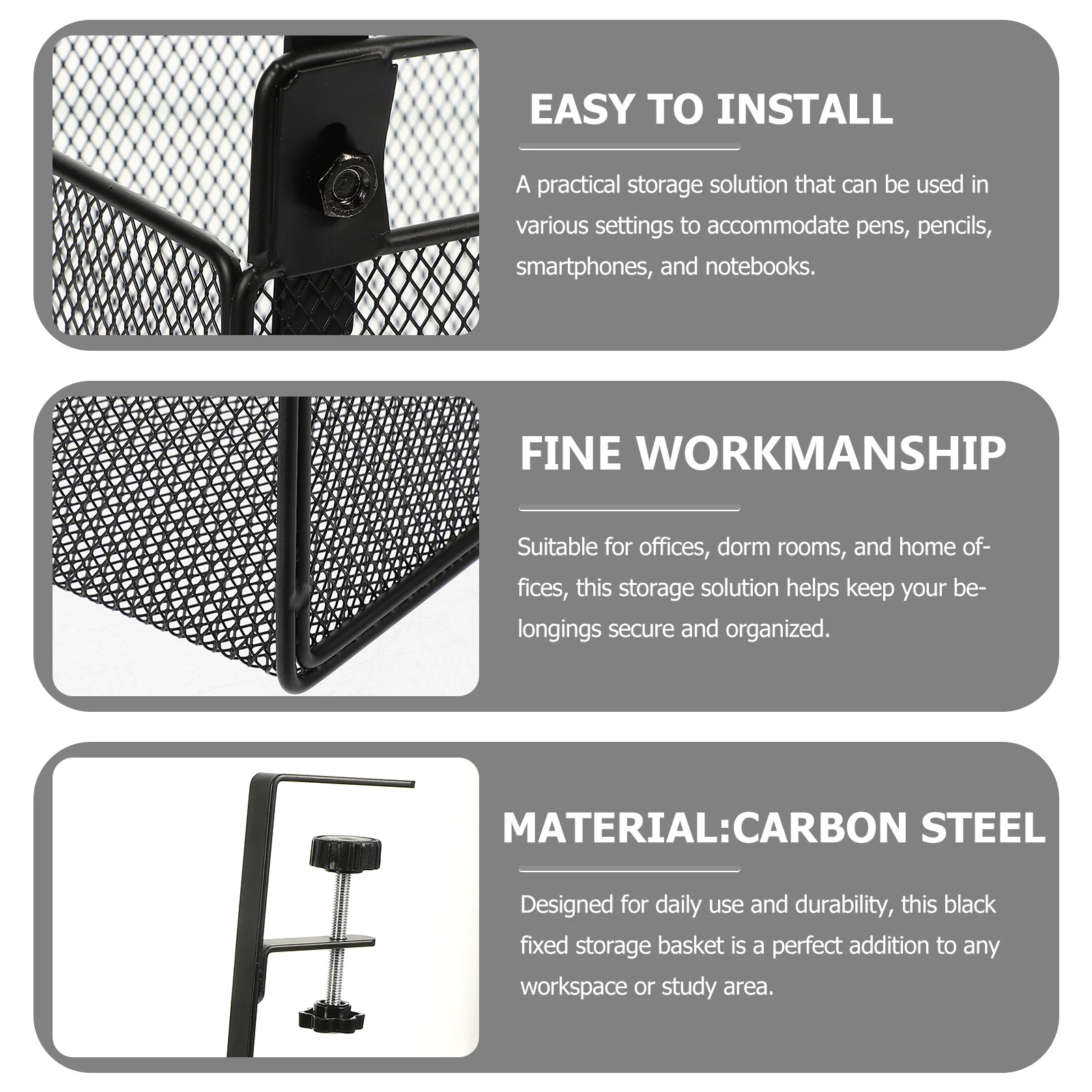 

Desk Storage Basket Black Metal Mesh For Office Organizer File Holder Document Rack Under Shelf Storage Basket Under Desk