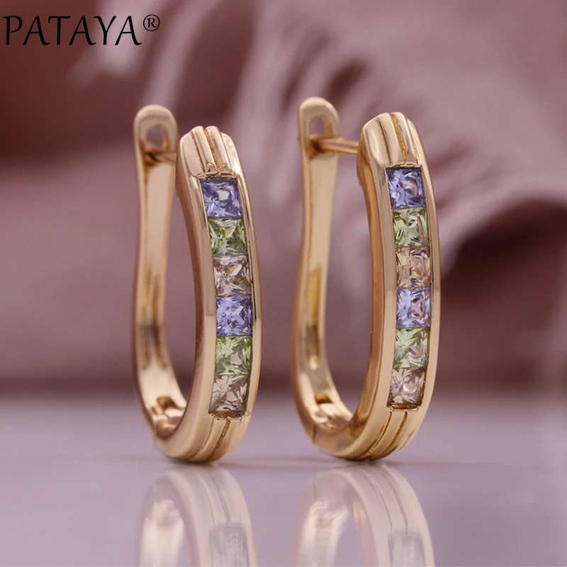 PATAYA Trendy Color Natural Zircon Earrings For Women Fashion 585 Rose Gold Color Accessories Girl Daily Wear Jewelry