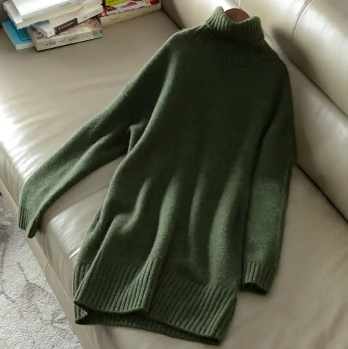 

Turtleneck 100% pure cashmere sweater women's thick lazy long loose large size bottoming sweater