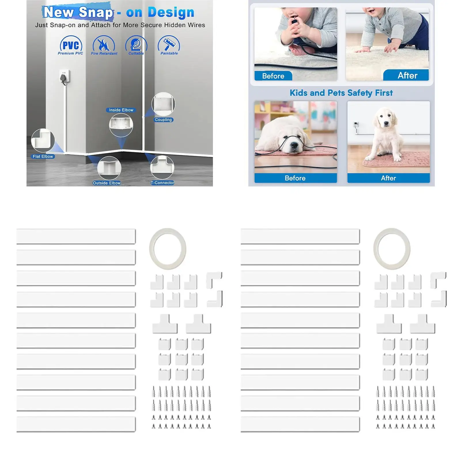 Wire Cord Cover Raceway Multipurpose Cable Raceway Kit for Cable Management
