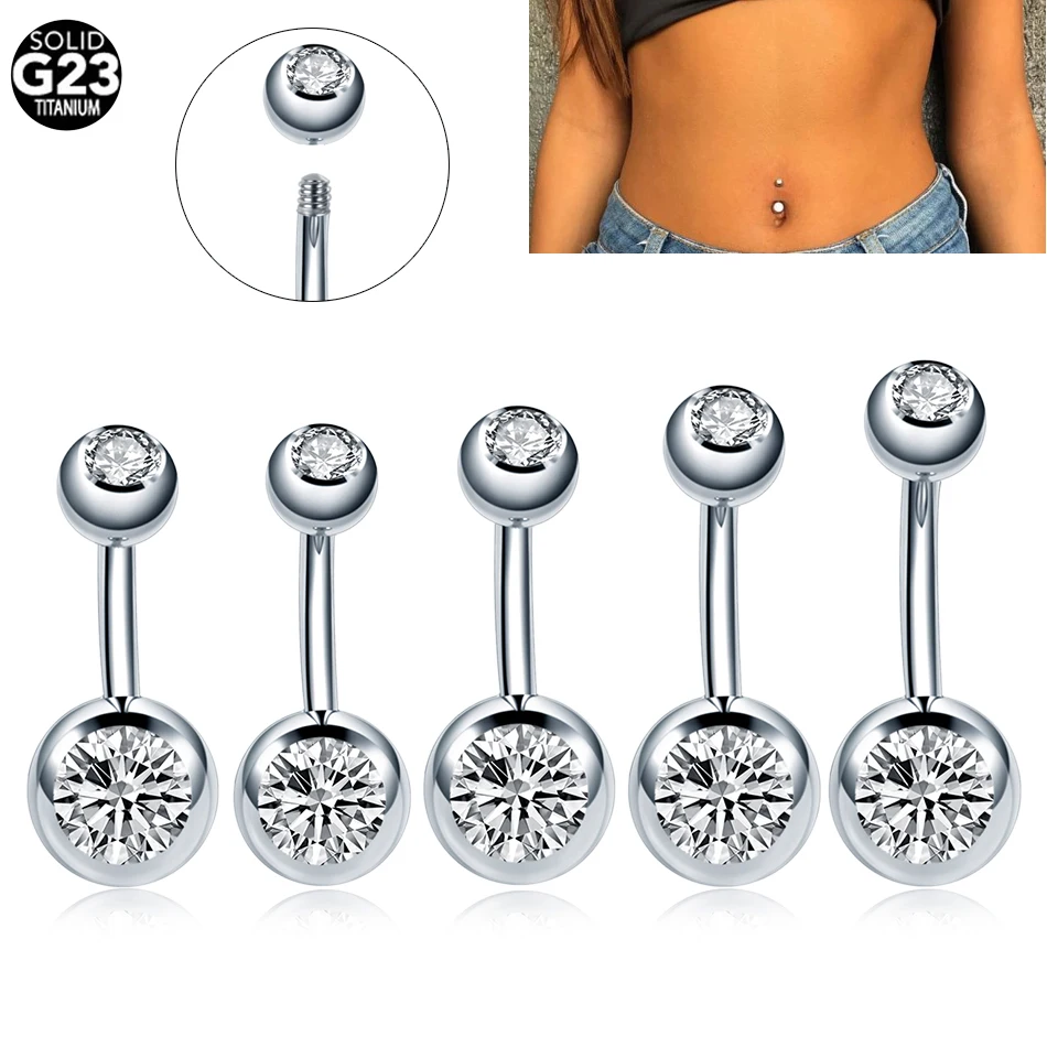 10pcs G23 Titanium Belly Button Rings Piercing Women Ball Zircon Navel Piercings Ombligo Sexy Body Piercing Belly Wholesale