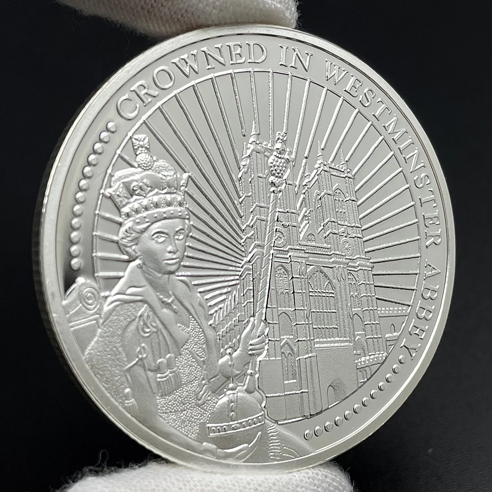Queen Elizabeth II Platinum Jubilee Silver Coin 1952-2022 Purple Crown Souvenir Medal Crowned in Westminster Abbey Badge
