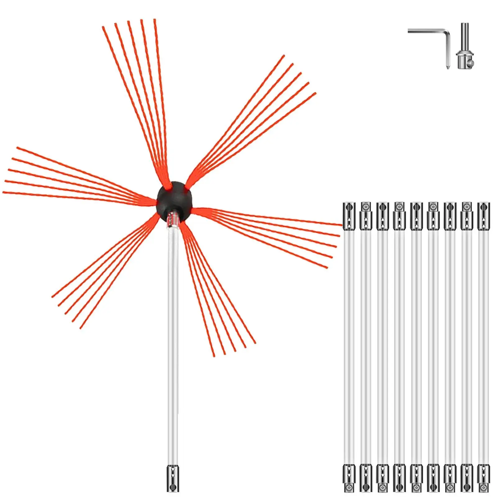 

33FT Chimney Sweep Kit – Drill-Powered, 10 Nylon Rods – Flexible Rotary Cleaning System for Fireplaces/Flues