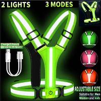 LED Running Vest USB Rechargeable Reflective Cycling Safety Vest Adjustable Strap High Visibility 3 Light Mode for Night Running