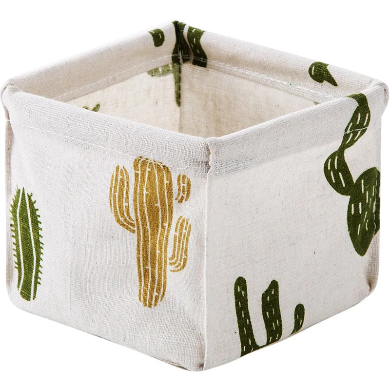 

5pcs Cotton Linen Foldable StorageBox Dormitory Stationery Sundries Container Household Fabric Desktop Basket Cosmetic Organizer